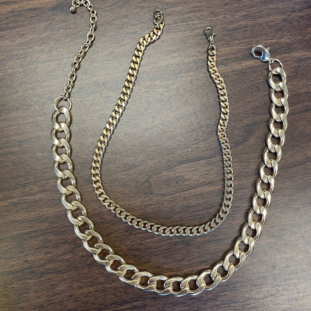 Gold tone Chain Necklace Set